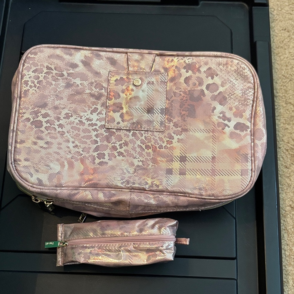 PurseN Pink and Gold Patterned Cosmetic Bag expandable